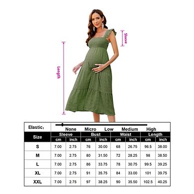 Maternity Dress Summer Sleeveless Smocked Square Neck Ruffle Midi Dress Baby Shower Photoshoot