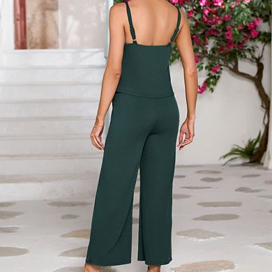 Womens Maternity Jumpsuit Sleeveless V Neck Ribbed Adjustable Strap Layered Front Wide Leg Overall