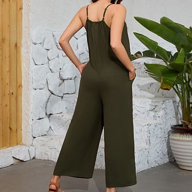 Maternity Jumpsuits Casual Summer Sleeveless Spaghetti Strap Long Pants Overalls Romper with Pockets