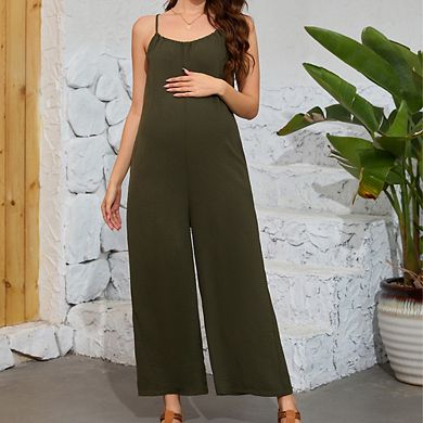 Maternity Jumpsuits Casual Summer Sleeveless Spaghetti Strap Long Pants Overalls Romper with Pockets