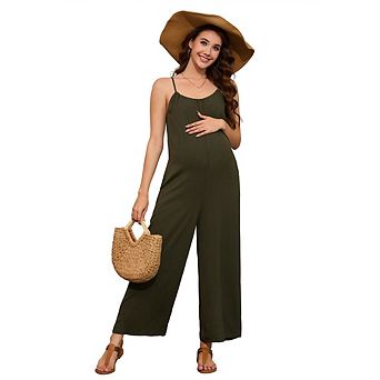 Maternity Jumpsuits Casual Summer Sleeveless Spaghetti Strap Long Pants Overalls Romper with Pockets