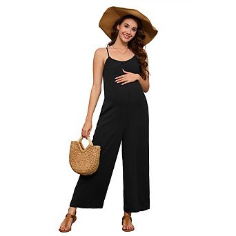 Maternity Jumpsuits Casual Summer Sleeveless Spaghetti Strap Long Pants Overalls Romper with Pockets