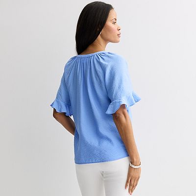 Women's Croft & Barrow® Flutter Sleeve Split Neck Blouse