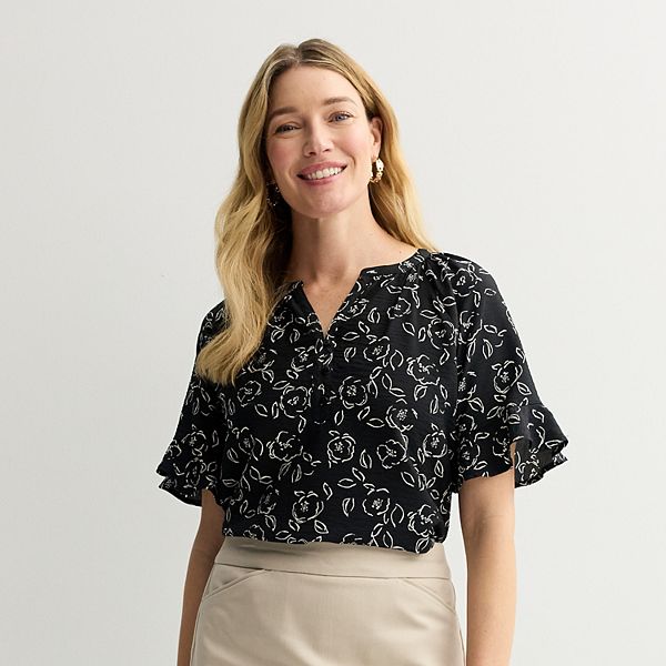 Women's Croft & Barrow® Flutter Sleeve Split Neck Blouse