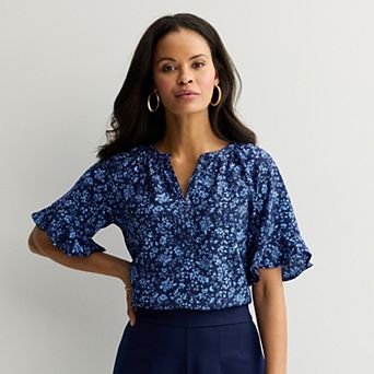 Women's Croft & Barrow® Short-Sleeve Notchneck Blouse