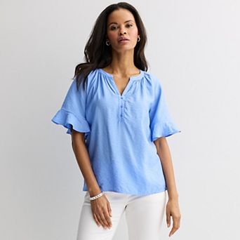 Women's Croft & Barrow® Flutter Sleeve Split Neck Blouse