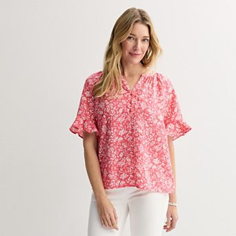 Women's Croft & Barrow® Short-Sleeve Notchneck Blouse