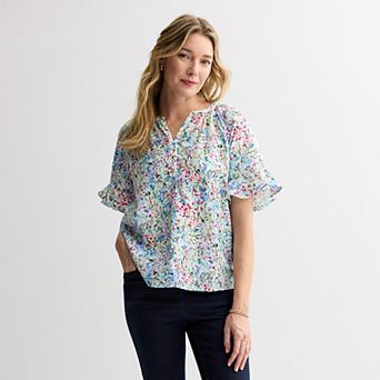 Women's Croft & Barrow® Short-Sleeve Notchneck Blouse