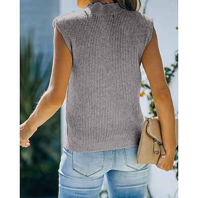 Women's Mock Neck Knit Sweater Vest Sleeveless Casual Trendy Summer Ribbed Pullover Tank Tops