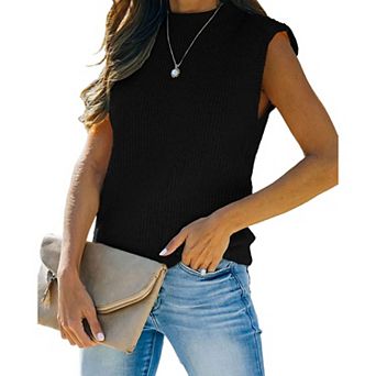 Women's Mock Neck Knit Sweater Vest Sleeveless Casual Trendy Summer Ribbed Pullover Tank Tops