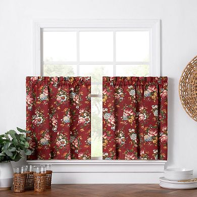 50% Polyester and 50% Cotton Blend Bella Rose Scale Printed Floral Pattern Rod Pocket Tier Set