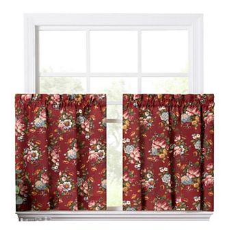 50% Polyester and 50% Cotton Blend Bella Rose Scale Printed Floral Pattern Rod Pocket Tier Set