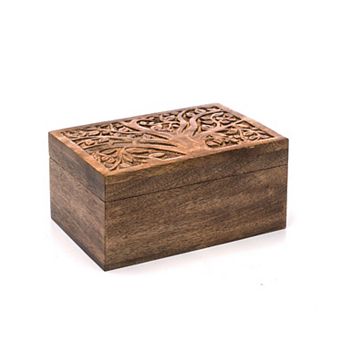 Aranyani Tree of Life Jewelry Box With Tray - Hand Carved Wood