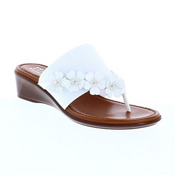 Italian Shoemakers Vivica Women's Wedge Floral Accent Slip-On Leather Sandals