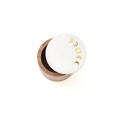 Indukala Moon Phase Round Keepsake Box - Wood, Marble, Brass