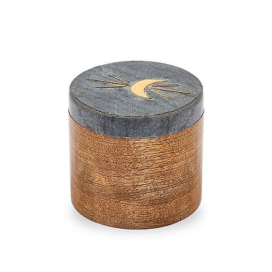 Indukala Moon Phase Round Keepsake Box - Black Marble, Wood, Brass