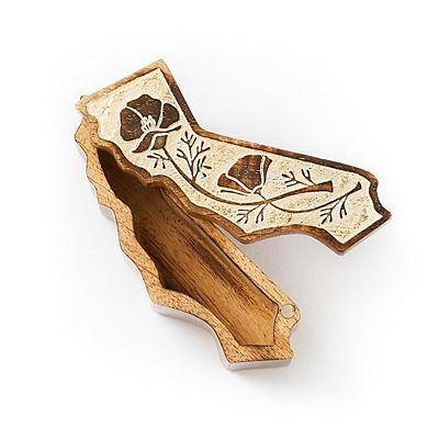 California Poppy Keepsake Box - Hand Carved State Flower Swivel Lid