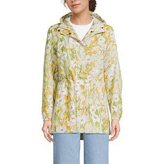 Women's Lands' End Floral Print Waterproof Hooded Packable Raincoat