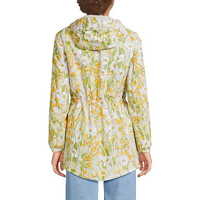 Women's Lands' End Floral Print Waterproof Hooded Packable Raincoat