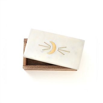 Indukala Crescent Moon Treasure Box - Wood, Marble, Brass