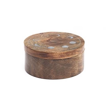 Indukala Moon Phase Round Pivot Box - Handcrafted Mango Wood