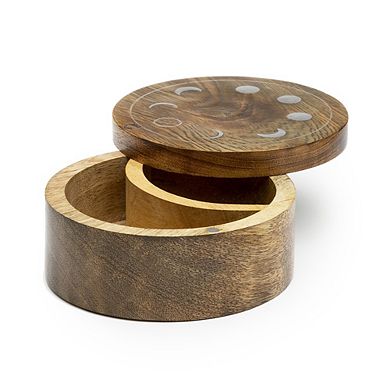 Indukala Moon Phase Round Pivot Box - Handcrafted Mango Wood
