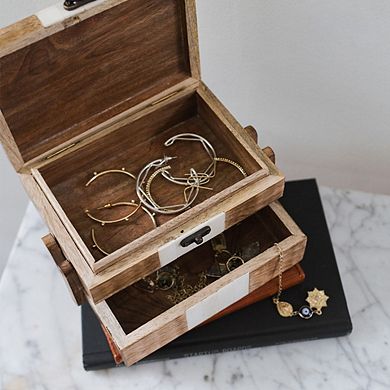 Indukala Crescent Moon Tiered Jewelry Box - Bone, Wood, Brass