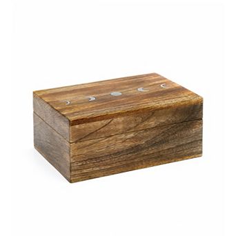 Indukala Moon Phase Jewelry Box With Tray - Wood Brass Inlay