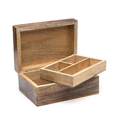 Indukala Moon Phase Jewelry Box With Tray - Wood Brass Inlay