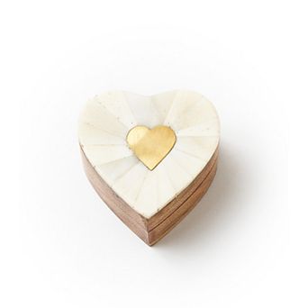 Mukhendu Heart Keepsake Box - Bone, Brass Inlay