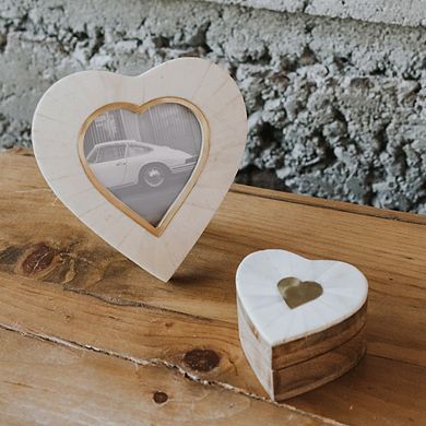 Mukhendu Heart Keepsake Box - Bone, Brass Inlay
