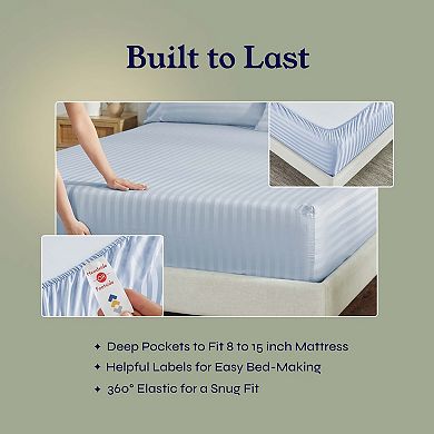 California Design Den Cooling 500 Thread Count Deep Pocket Striped Sheet Set - 100% Cotton Sateen