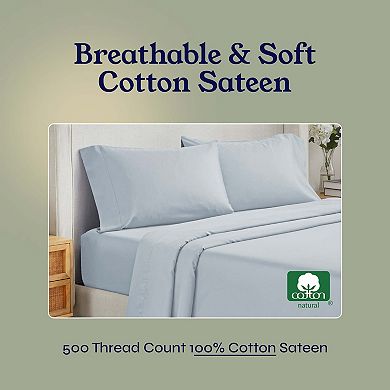 California Design Den Cooling 500 Thread Count Deep Pocket Sheet Set - 100% Cotton, Sateen Weave