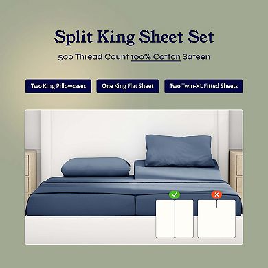California Design Den Cooling 500 Thread Count Deep Pocket Sheet Set - 100% Cotton, Sateen Weave