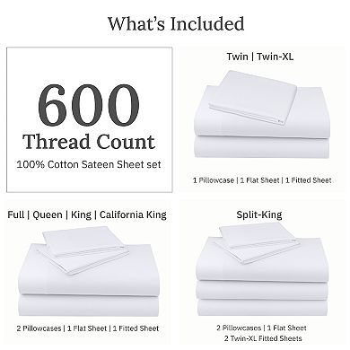 California Design Den Luxury 600 Thread Count Deep Pocket Printed Sheet Set - 100% Cotton Sateen