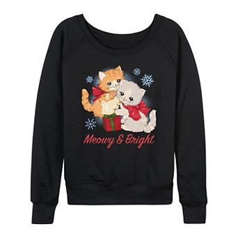 Women's Meowy & Bright French Terry Long Sleeve Christmas Graphic Tee