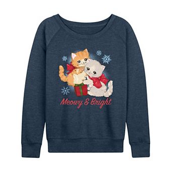 Women's Meowy & Bright French Terry Long Sleeve Christmas Graphic Tee