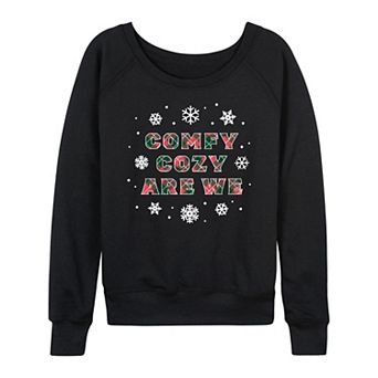 Women's Comfy Cozy Are We French Terry Long Sleeve Christmas Graphic Tee