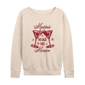 Women's Martinis Make Me Merrier French Terry Long Sleeve Christmas Graphic Tee