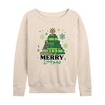 Women's Merry Bookmas French Terry Long Sleeve Christmas Graphic Tee