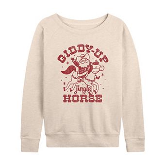 Women's Giddy Up Jingle Horse French Terry Long Sleeve Christmas Graphic Tee