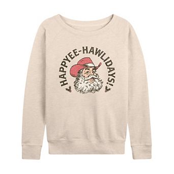 Women's Happyee Hawlidays French Terry Long Sleeve Christmas Graphic Tee