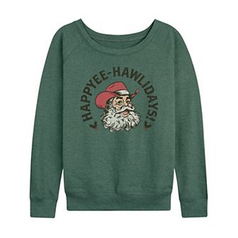 Women's Happyee Hawlidays French Terry Long Sleeve Christmas Graphic Tee