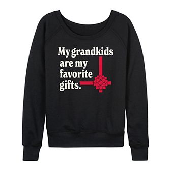 Women's My Grandkids Are My Favorite Gift French Terry Long Sleeve Christmas Graphic Tee