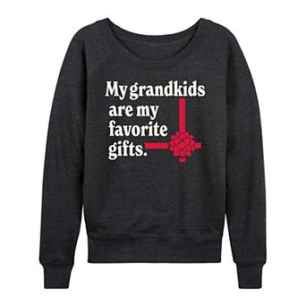 Women's My Grandkids Are My Favorite Gift French Terry Long Sleeve Christmas Graphic Tee