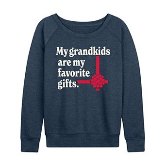 Women's My Grandkids Are My Favorite Gift French Terry Long Sleeve Christmas Graphic Tee