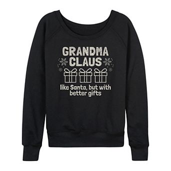 Women's Grandma Claus French Terry Long Sleeve Christmas Graphic Tee