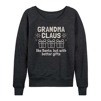 Women's Grandma Claus French Terry Long Sleeve Christmas Graphic Tee