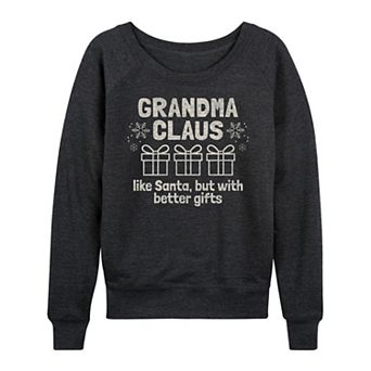 Women's Grandma Claus French Terry Long Sleeve Christmas Graphic Tee