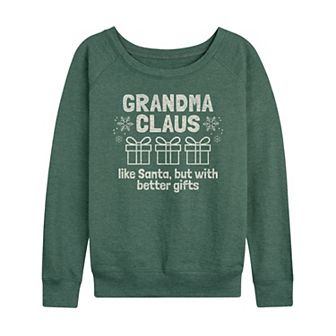 Women's Grandma Claus French Terry Long Sleeve Christmas Graphic Tee